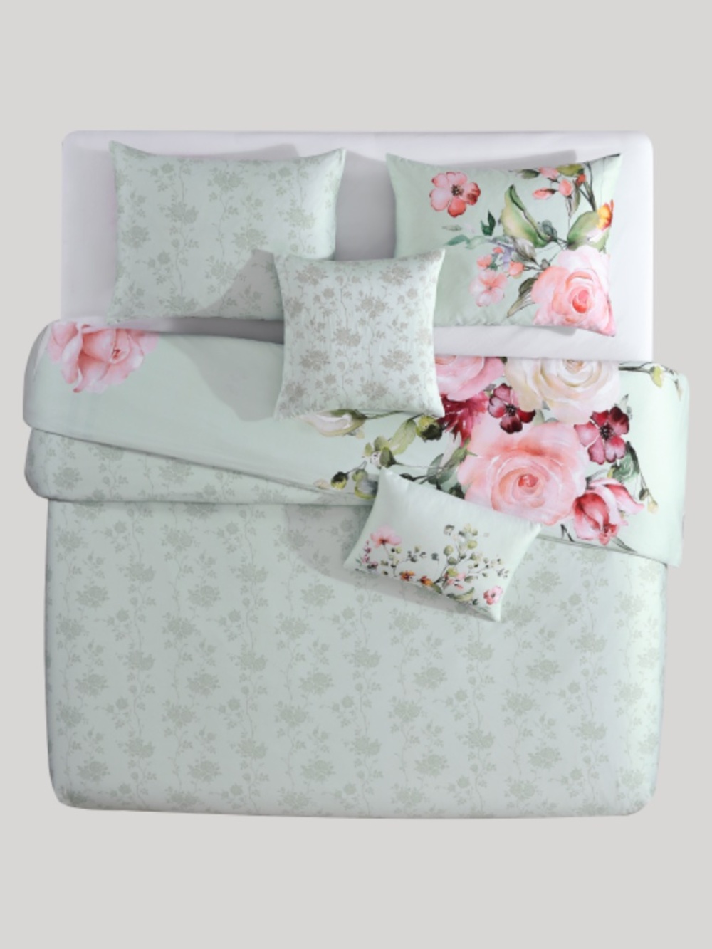 Bebejan Rose on Misty Green Reversible King Comforter Set - Picture 3 of 7